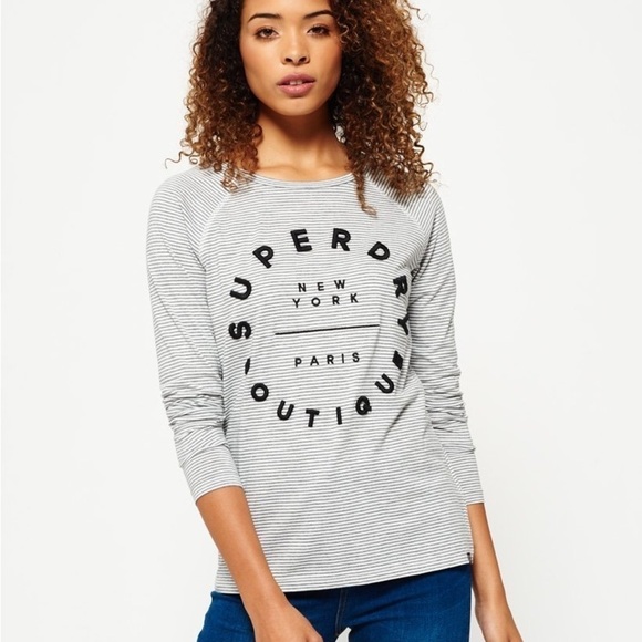 Superdry Applique Raglan Striped Top Medium - Picture 1 of 9
